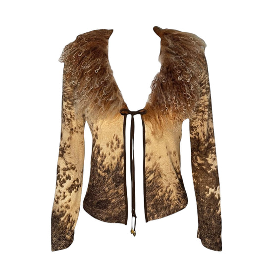 Vintage rare 1999 Roberto Cavalli Horse Print and Fur Runway Cardigan