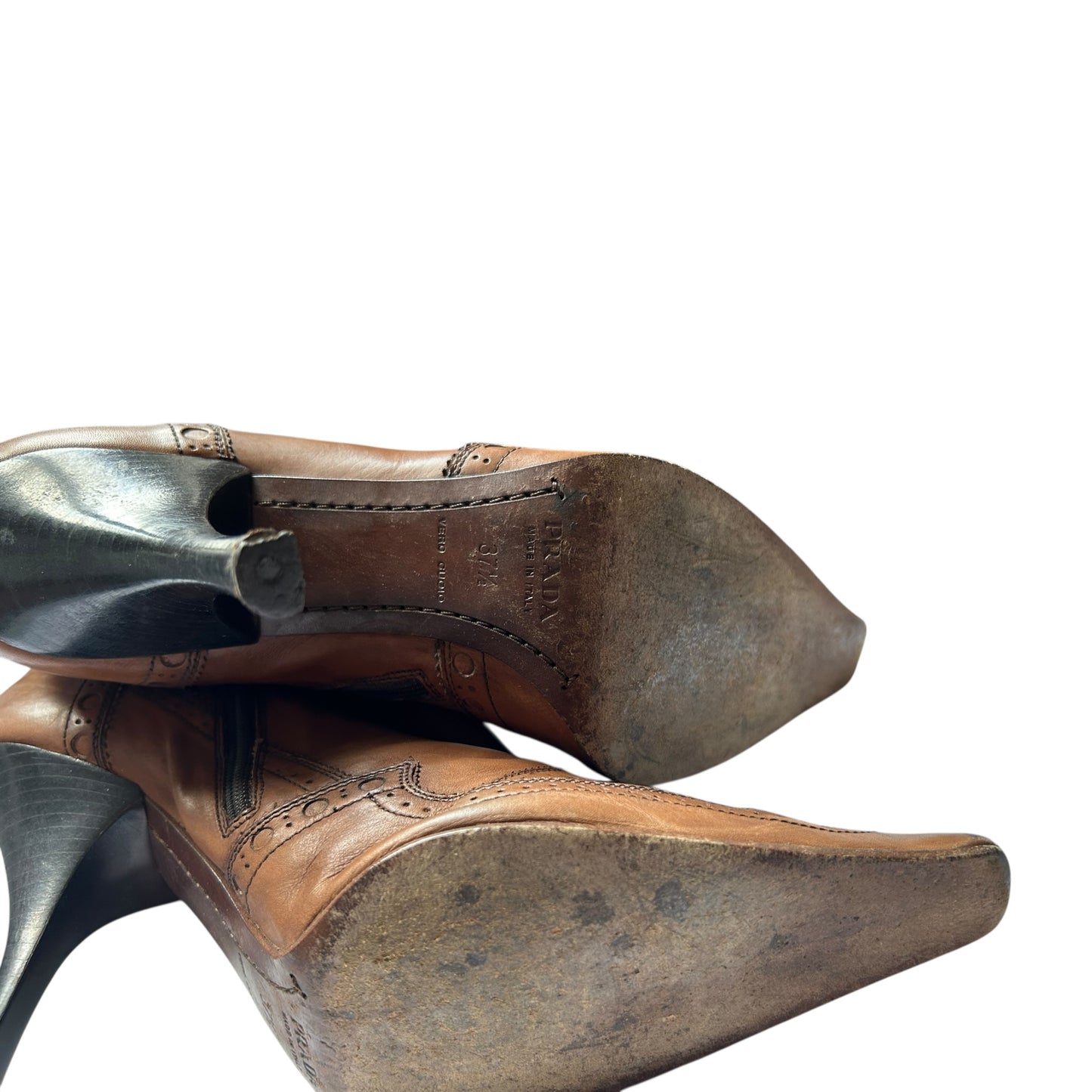 Vintage Prada brown leather ankle bow tie boots / 37.5