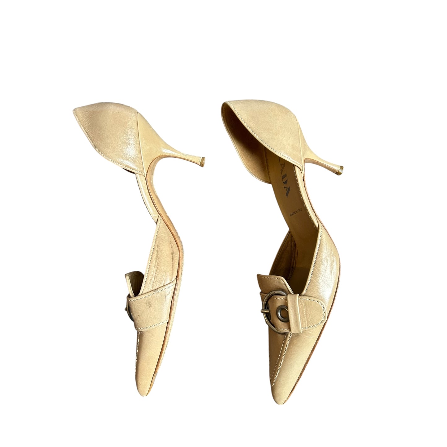 Vintage Prada SS2002 buckle nude kitten heels / 37.5