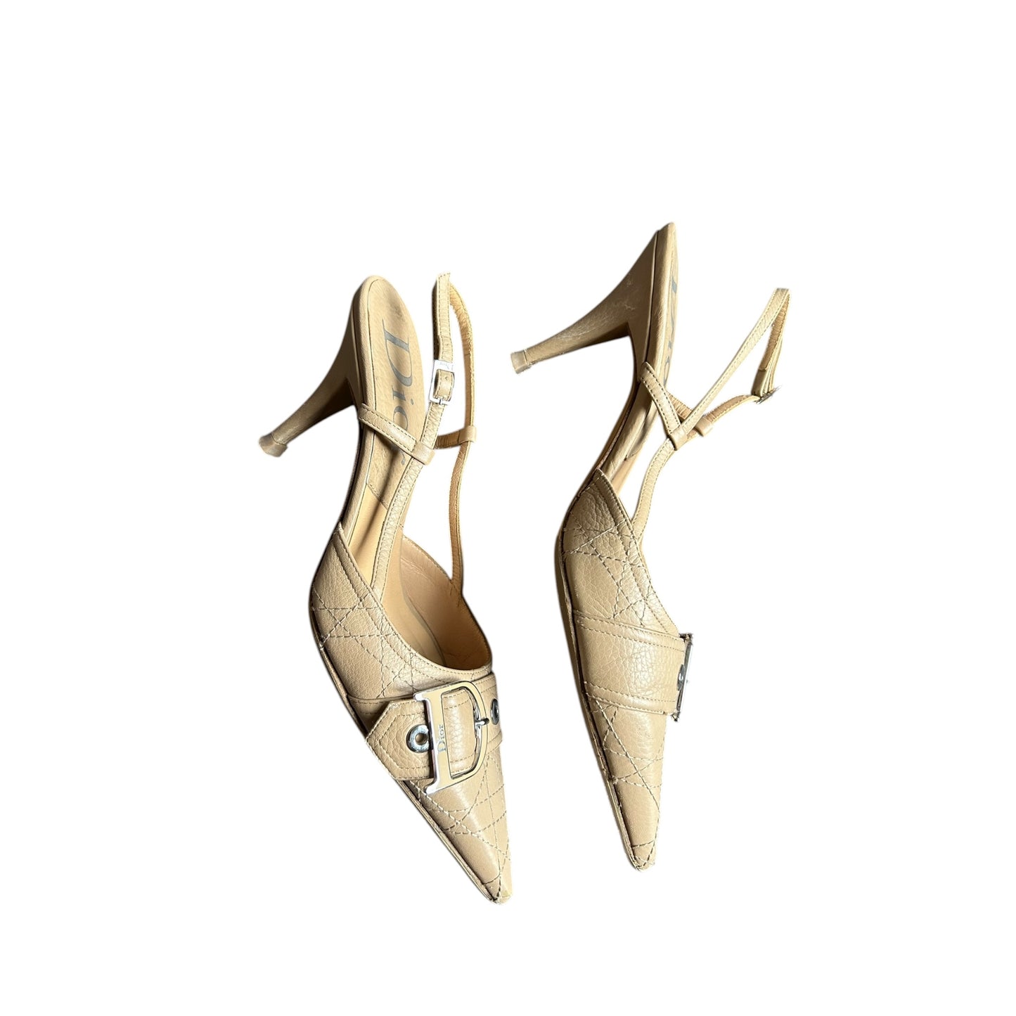 Vintage Dior buckle D logo nude slingback heels /36