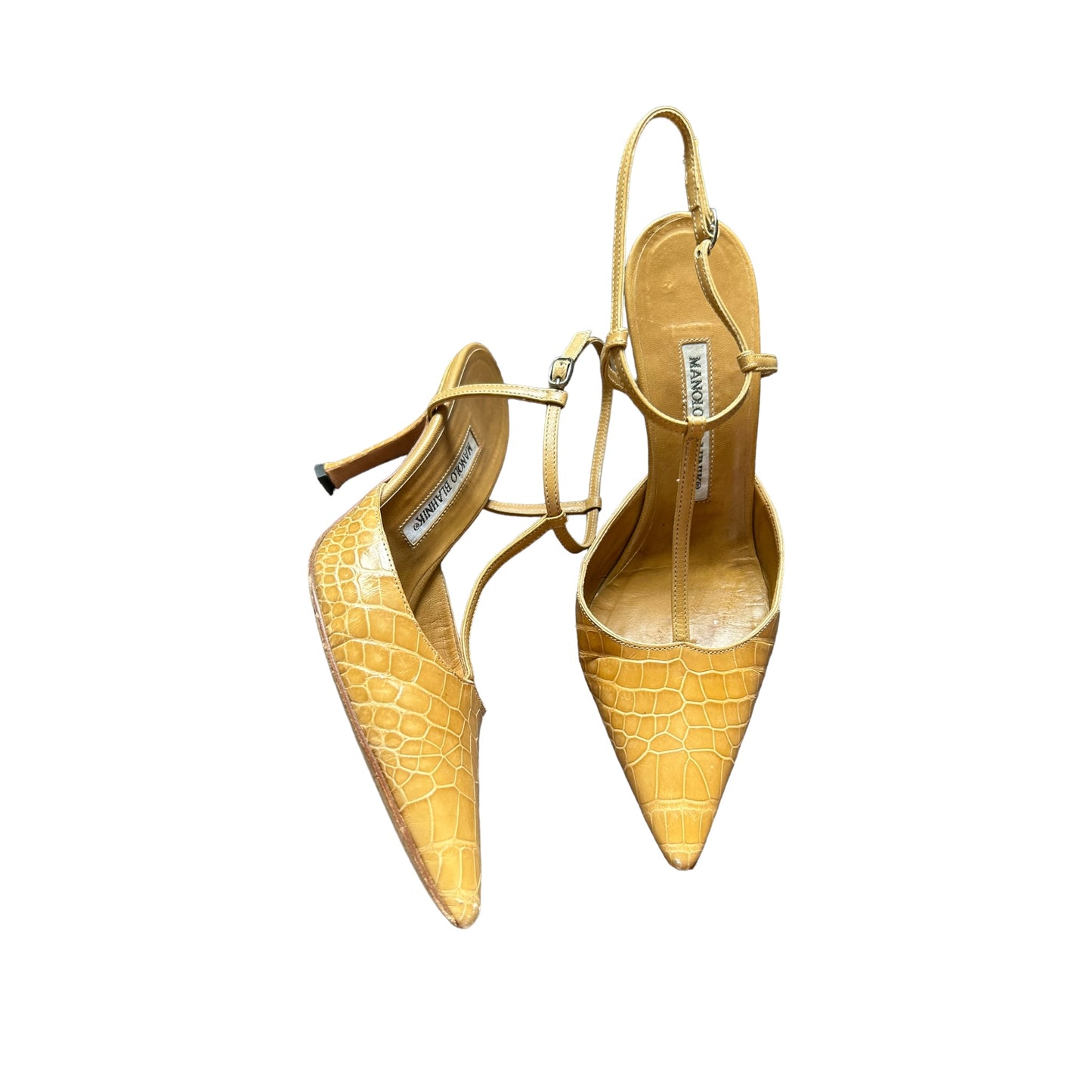 Vintage Manolo Blahnik croc tan sling back strap heels/ 37