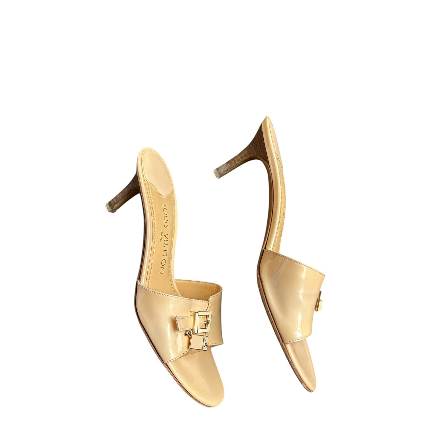 Vintage Louis Vuitton pink dice LV logo mule heels / 38