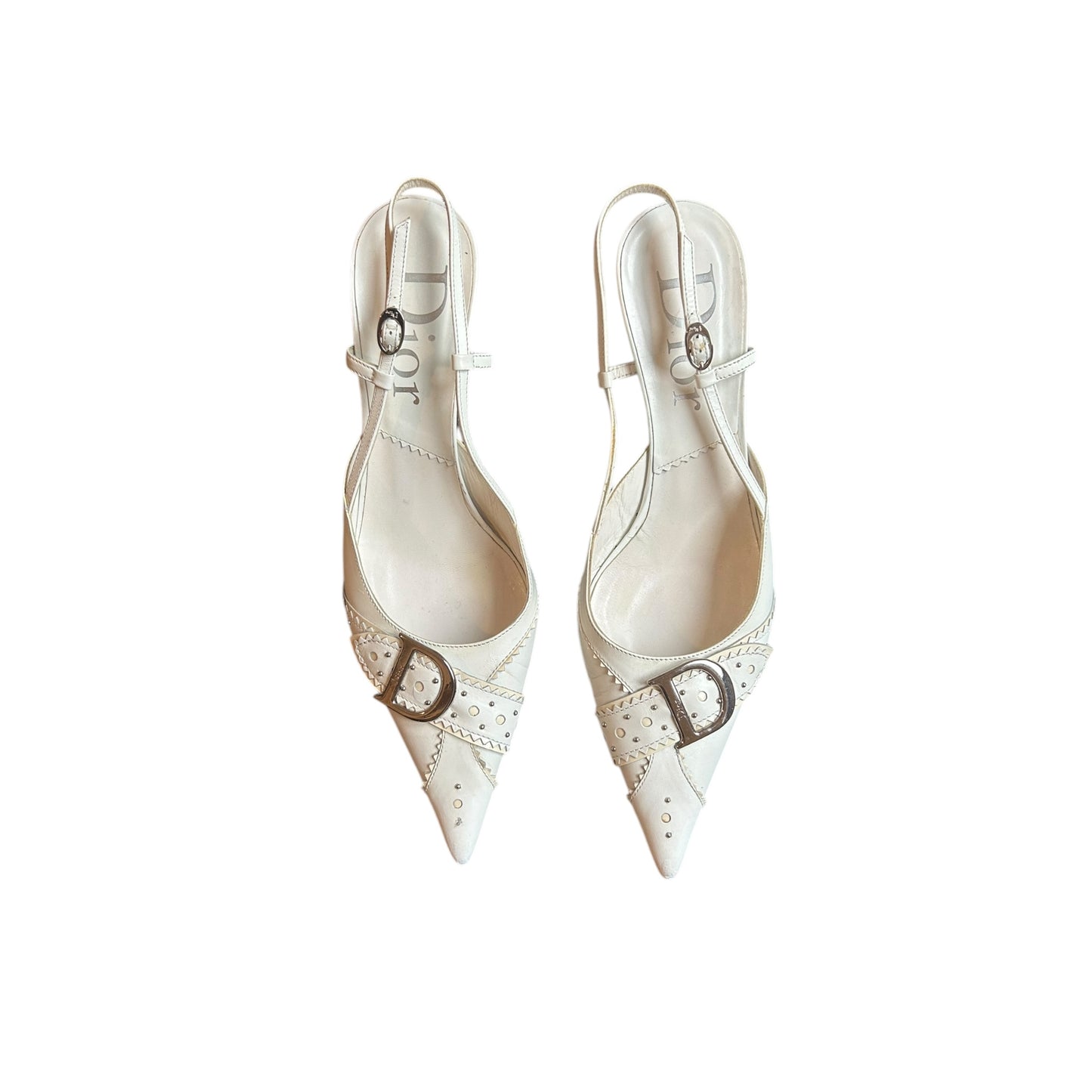 Vintage Dior by John Galliano white leather sling back heels/ 40