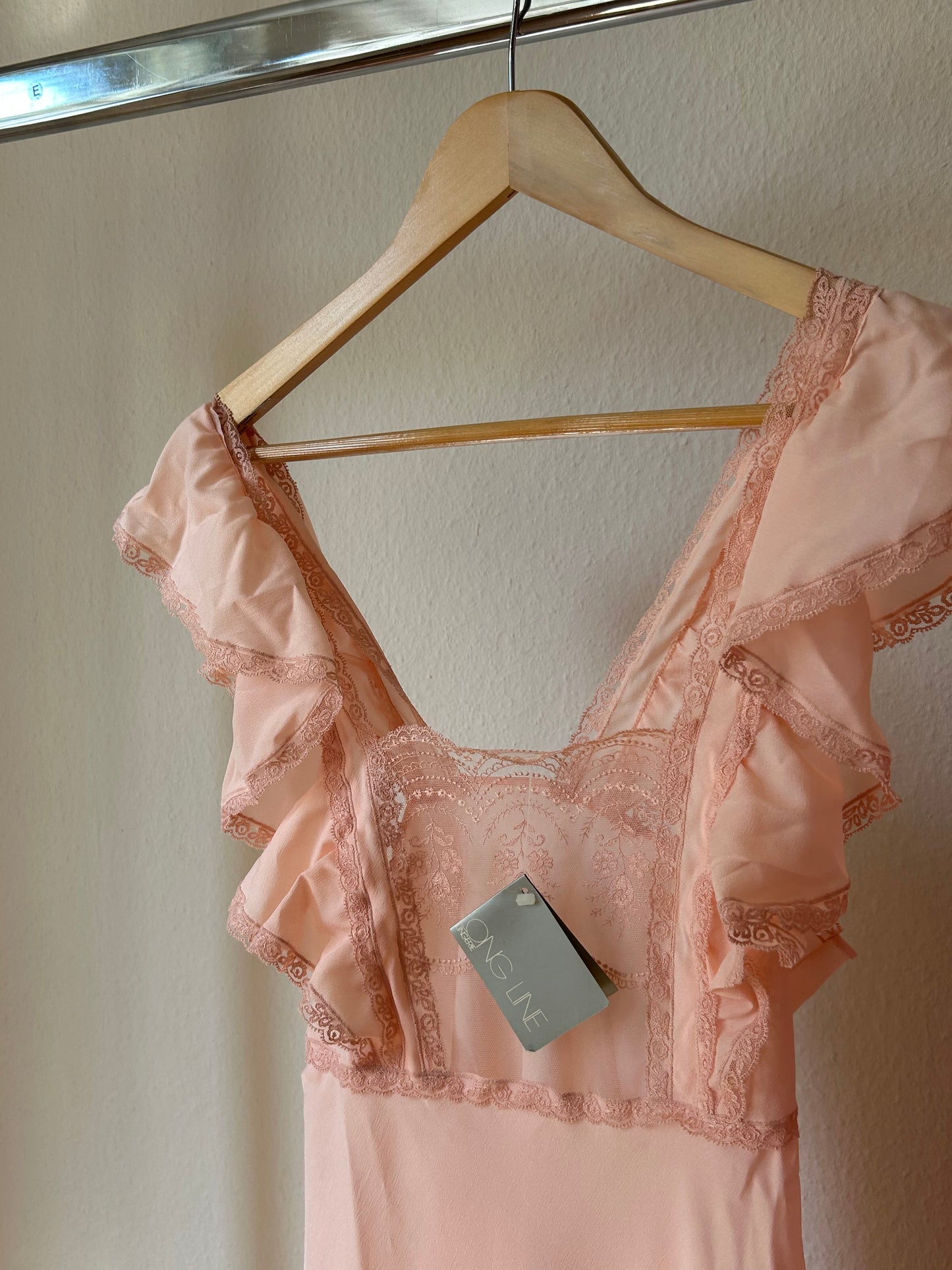 Vintage NWT pink maxi slip dress with lace embroidery/ S