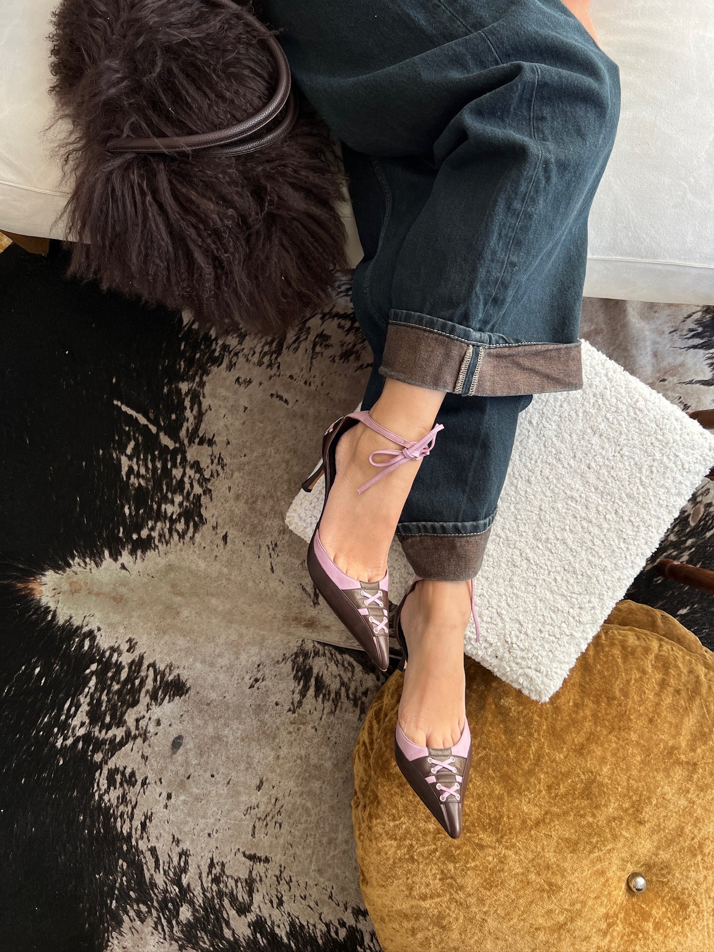 Vintage rare Manolo Blahnik bow tie purple-brown heels / 39