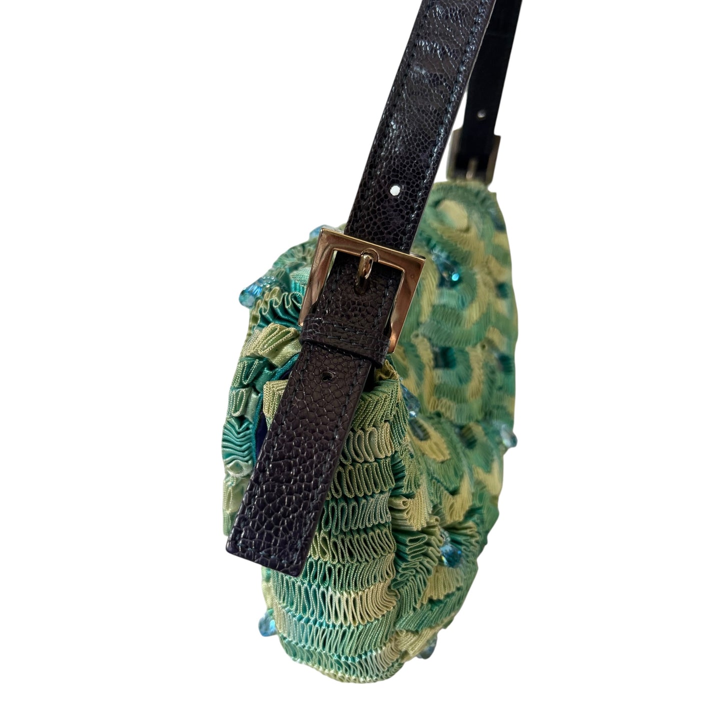 Vintage Fendi Lizard & Ostrich Leg-Trimmed Embellished Baguette 1997