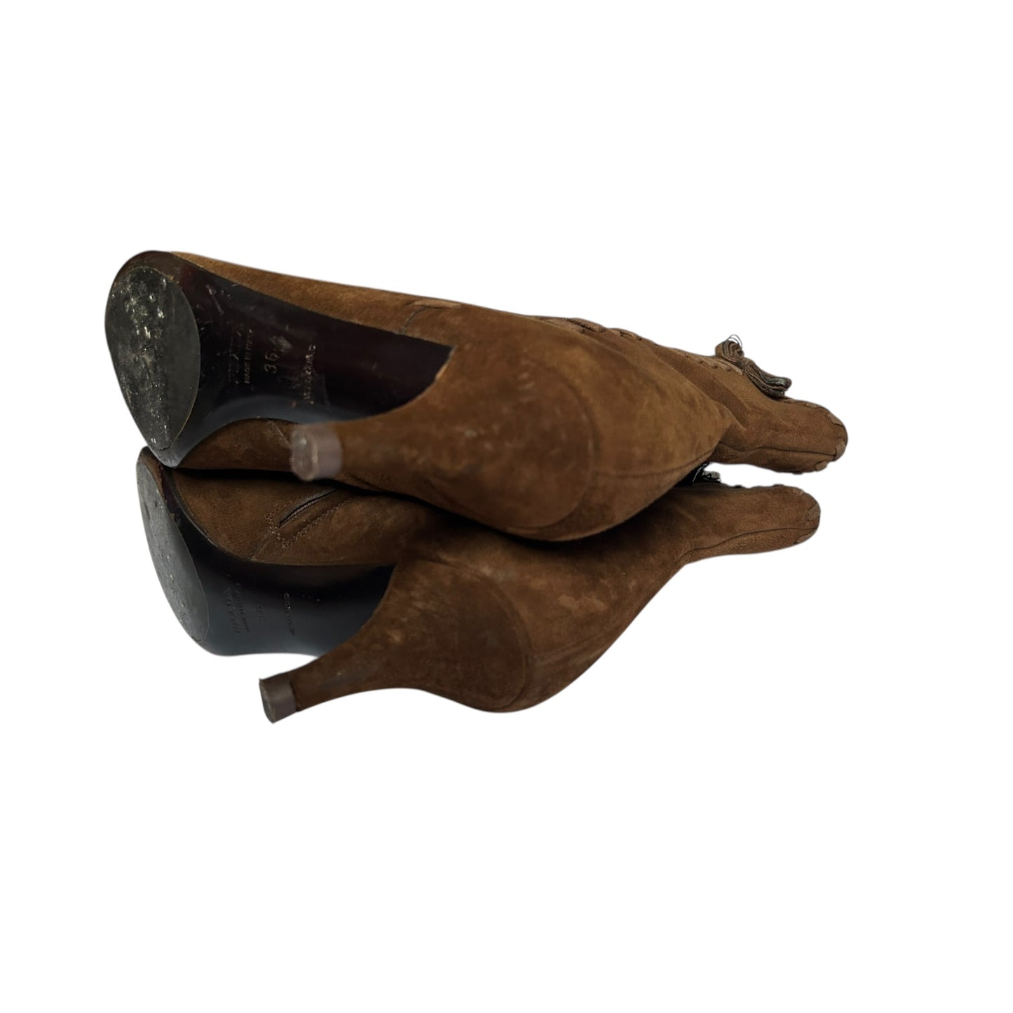 Vintage Prada brown suede bow tie ankle boots / 36