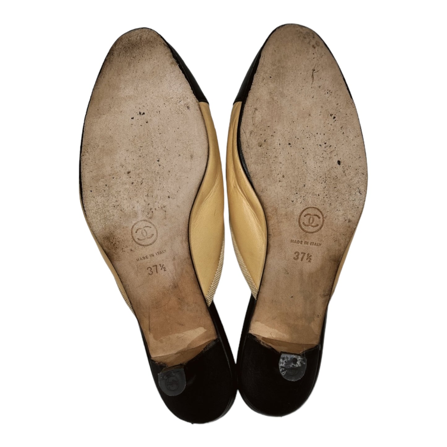 Vintage Chanel two tone CC logo mules/37.5