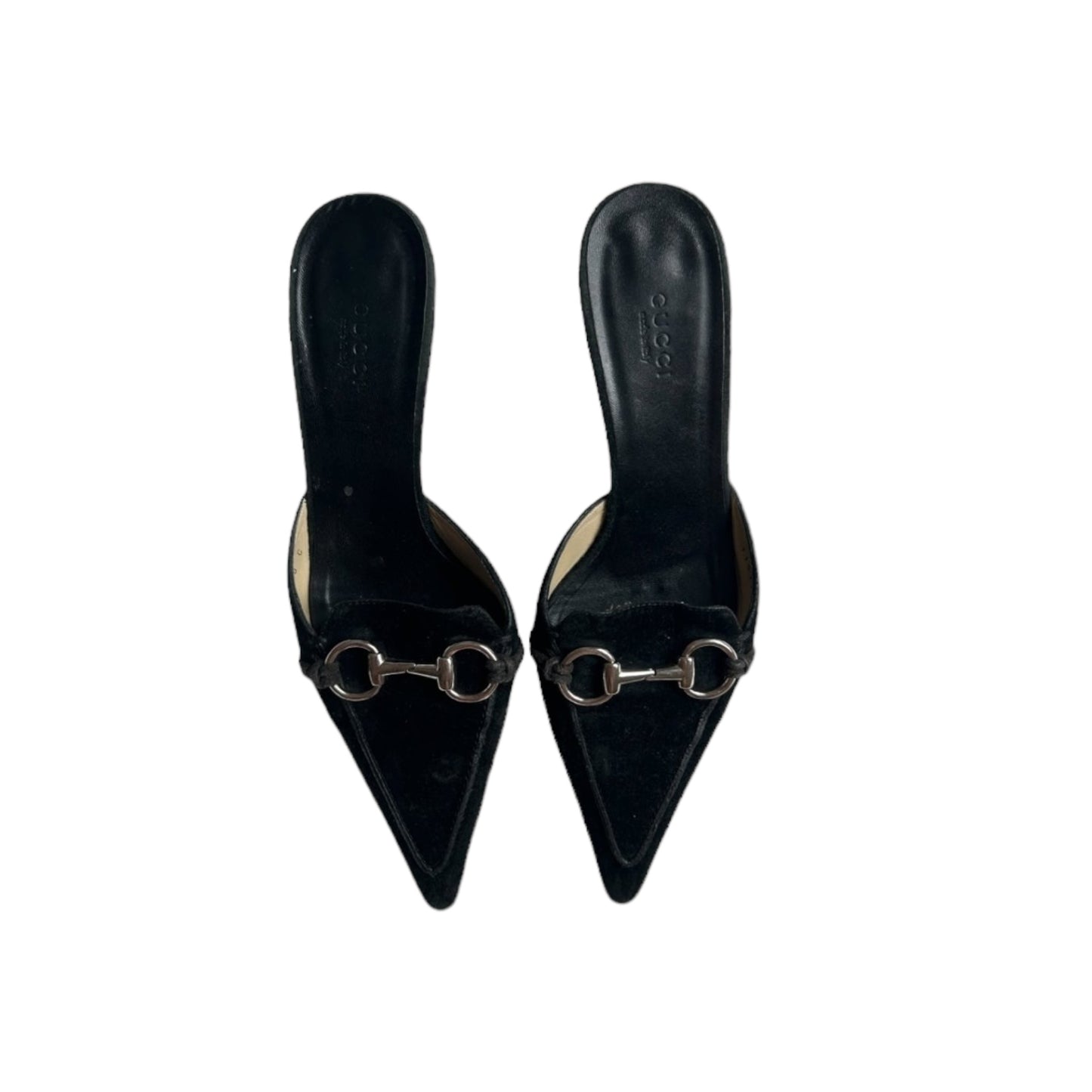 Vintage Gucci by Tom Ford black suede horse-bit mule heels / IT38