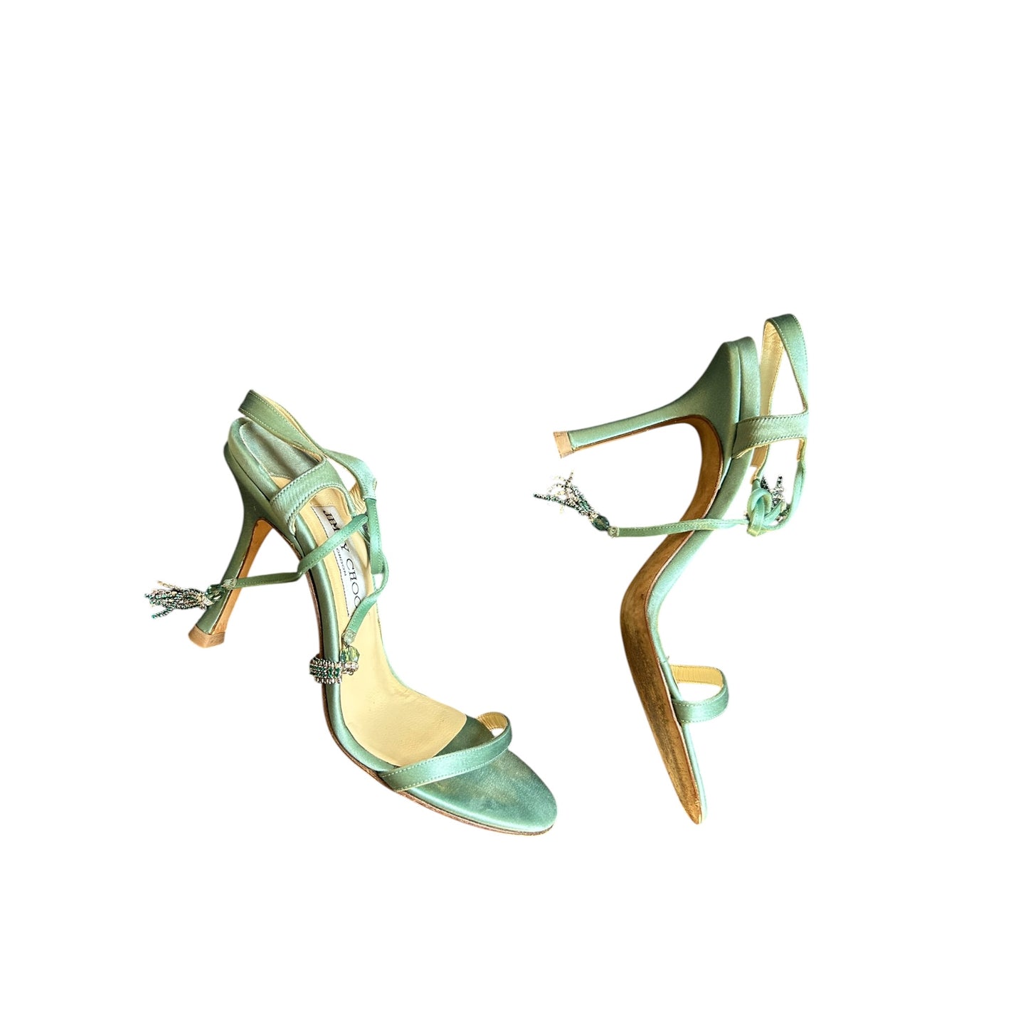 Vintage rare Jimmy Choo satin mint wrap around heels / 36