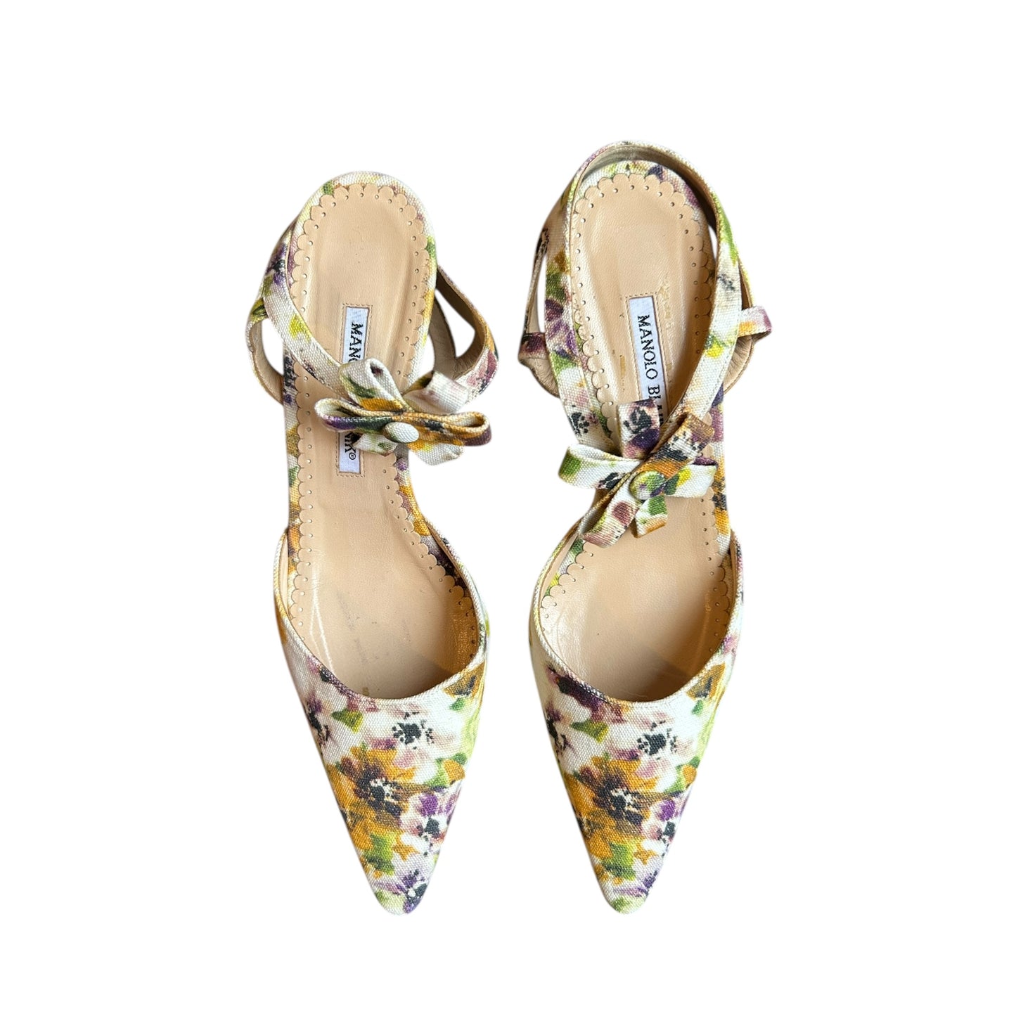 Vintage rare Manolo Blahnik floral canvas heels / 41