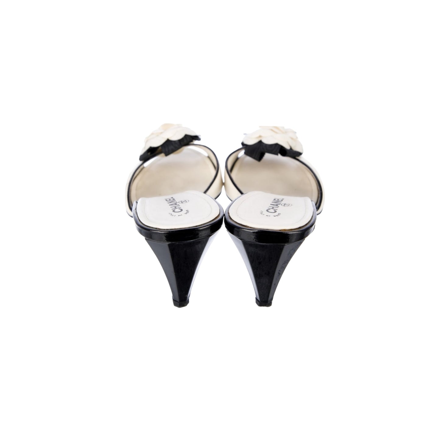 Vintage Chanel camellia white mules by Karl Lagerfeld / 40