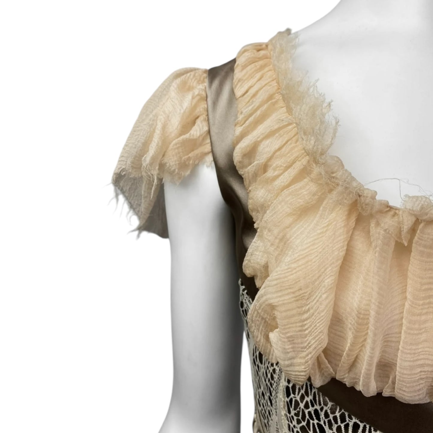 Vintage Alexander Mcqueen Fw2002 «Supercalifragilist Icexpialidocious» Beige Lace & Silk Bondage Corset Midi Dress