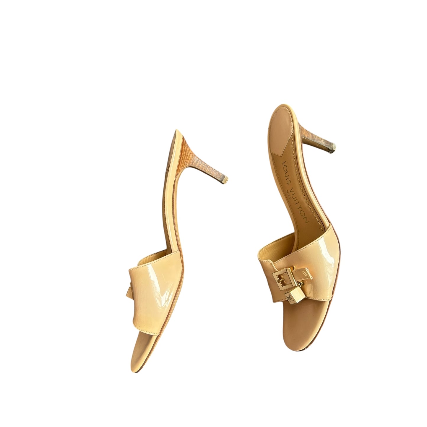 Vintage Louis Vuitton pink dice LV logo mule heels / 38