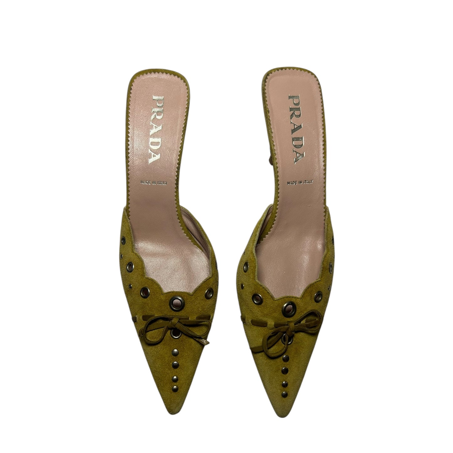 Vintage Prada lime eyelet mule heels / 39