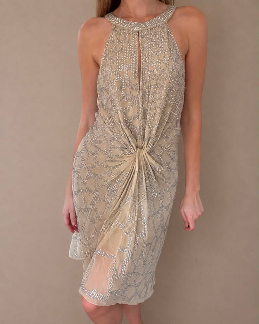 Vintage Roberto Cavalli SS 2006 Silk Plunging
Nekcline Keyhole
Embellished Dress