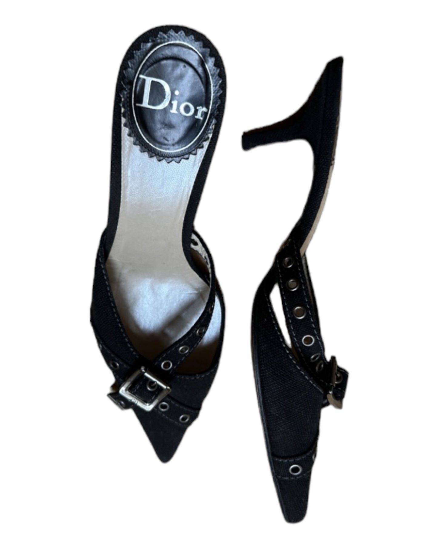 Vintage Dior black cloth mules