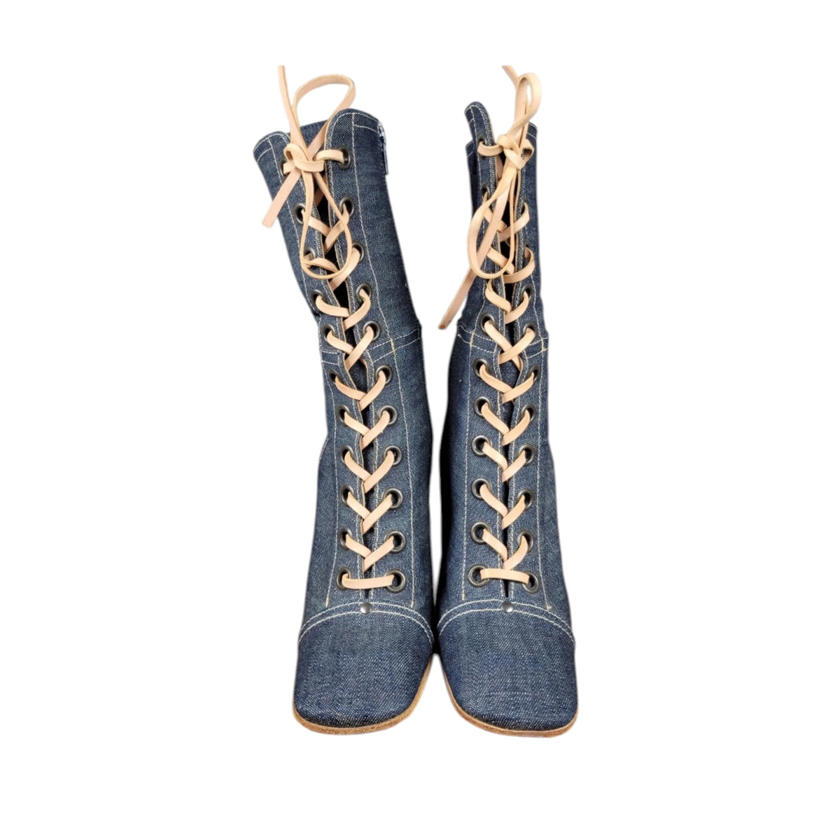 Vintage Miu Miu pink lace up denim boots / 37