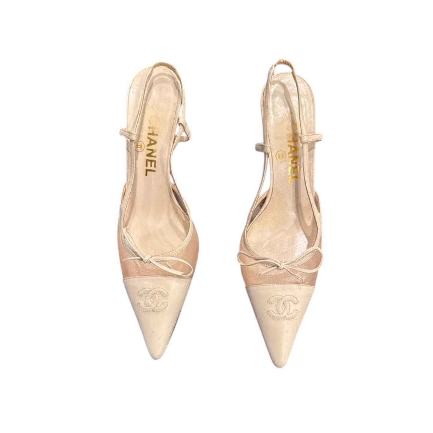 Vintage Chanel by Karl Lagerfeld mesh ivory heels/ 37.5