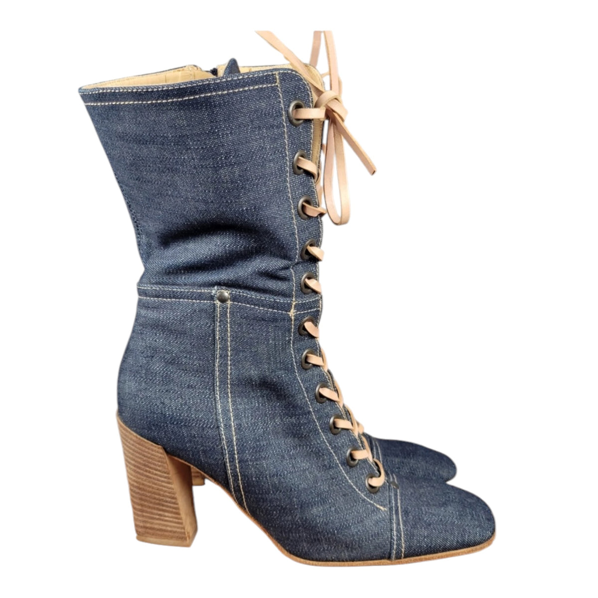 Vintage Miu Miu pink lace up denim boots / 37