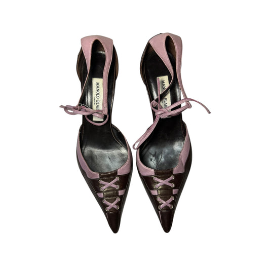 Vintage rare Manolo Blahnik bow tie purple-brown heels / 39