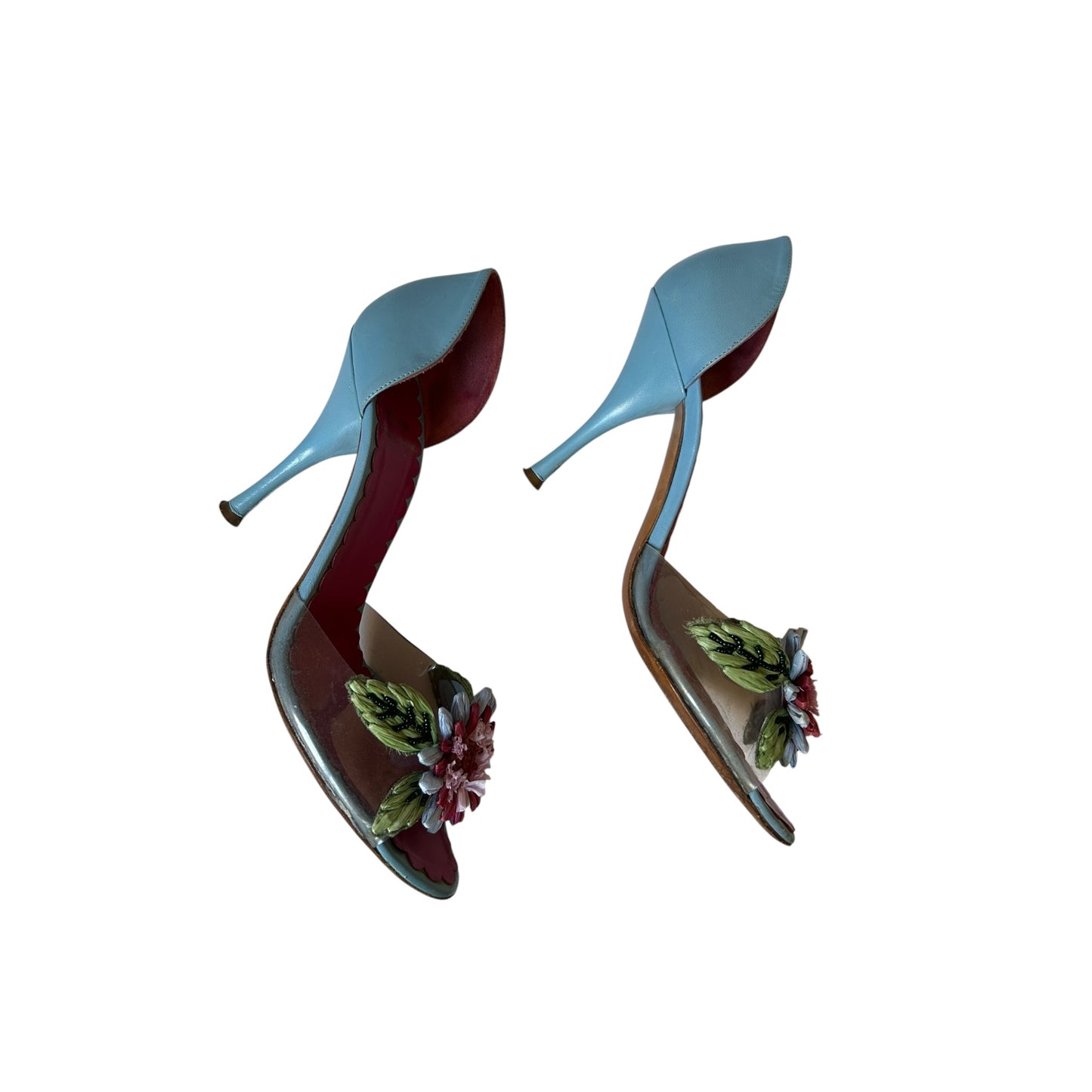 Vintage Moschino floral blue leather pump heels /38.5