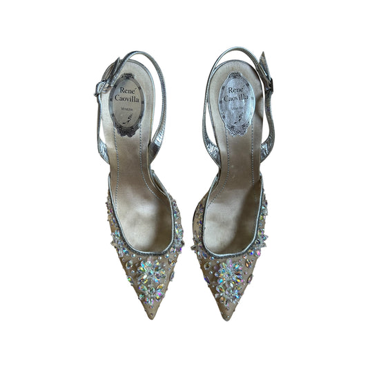 Vintage Renè Caovilla crystal silver sling back heels / 41