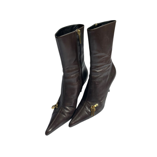 Vintage Dior lock and key brown leather ankle boots / 36.5