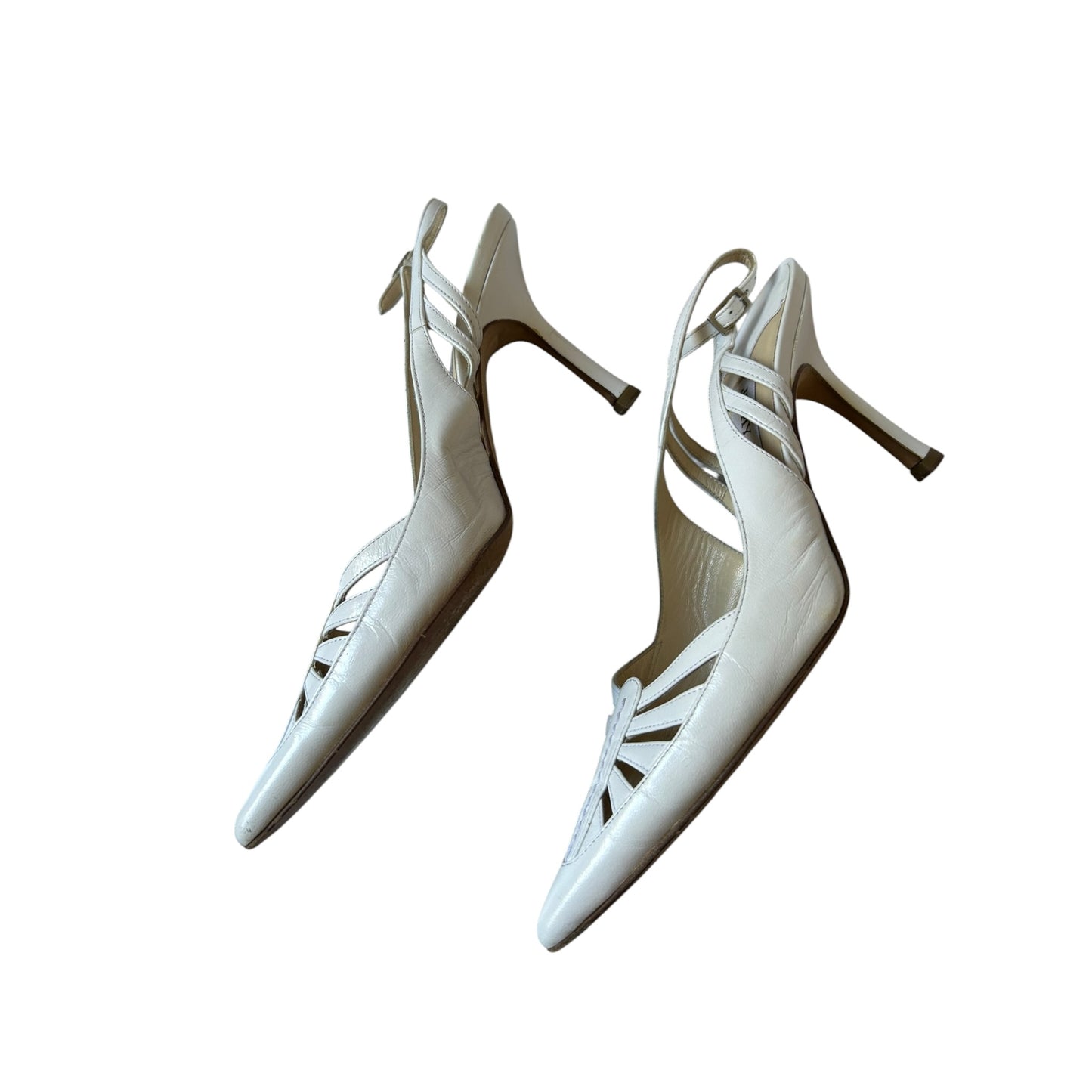 Vintage Jimmy Choo white leather butterfly slingback heels / 36