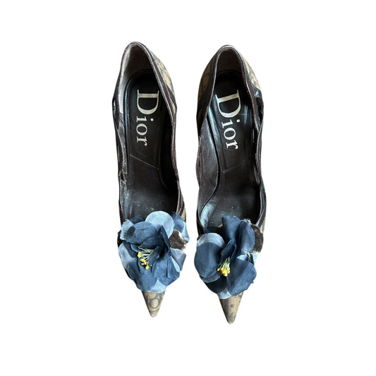 Christian Dior by John Galliano Vintage 2000's "Dior" Monogram Blue Flower Heels / 37