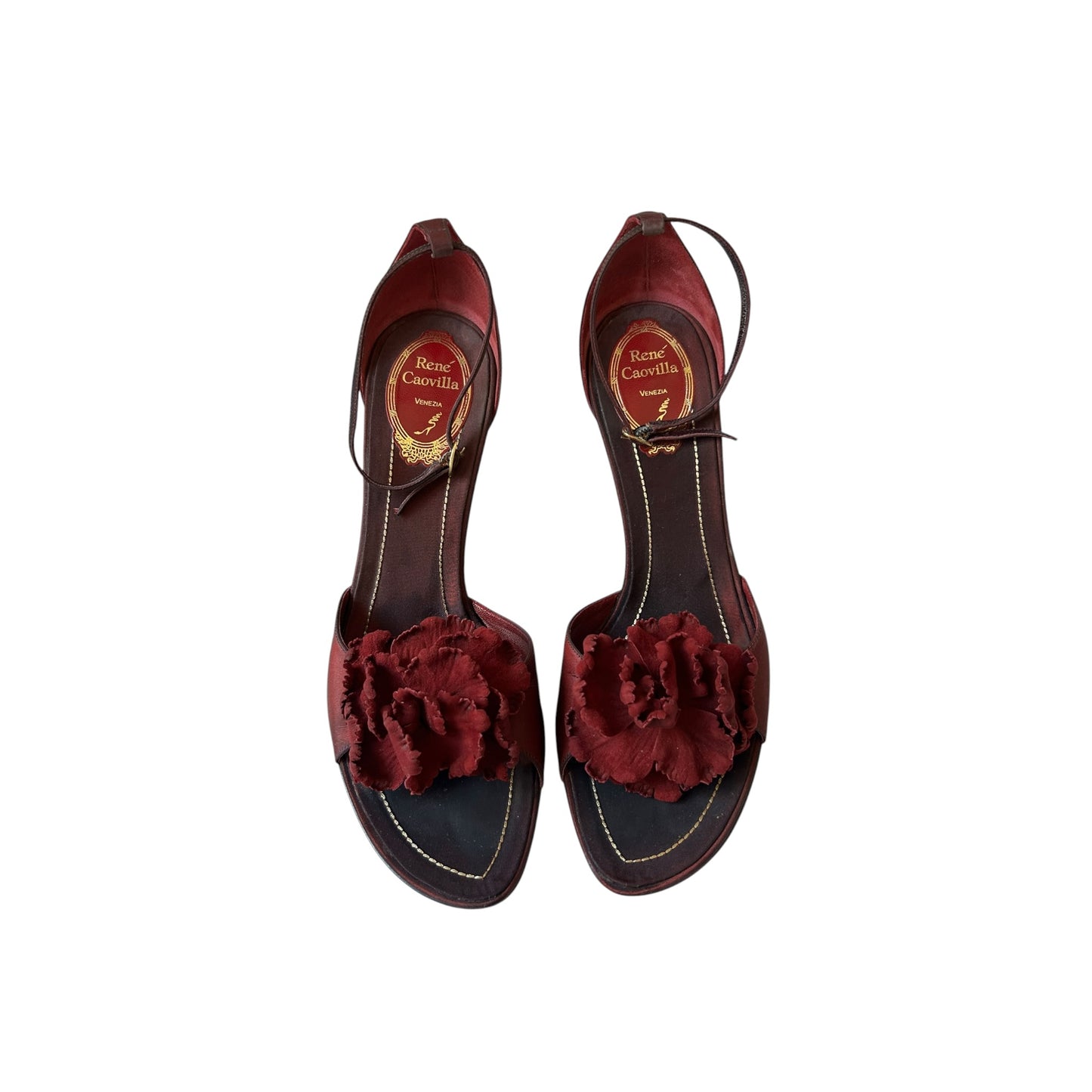 Vintage Rene Caovilla burgundy wine floral heels / 39