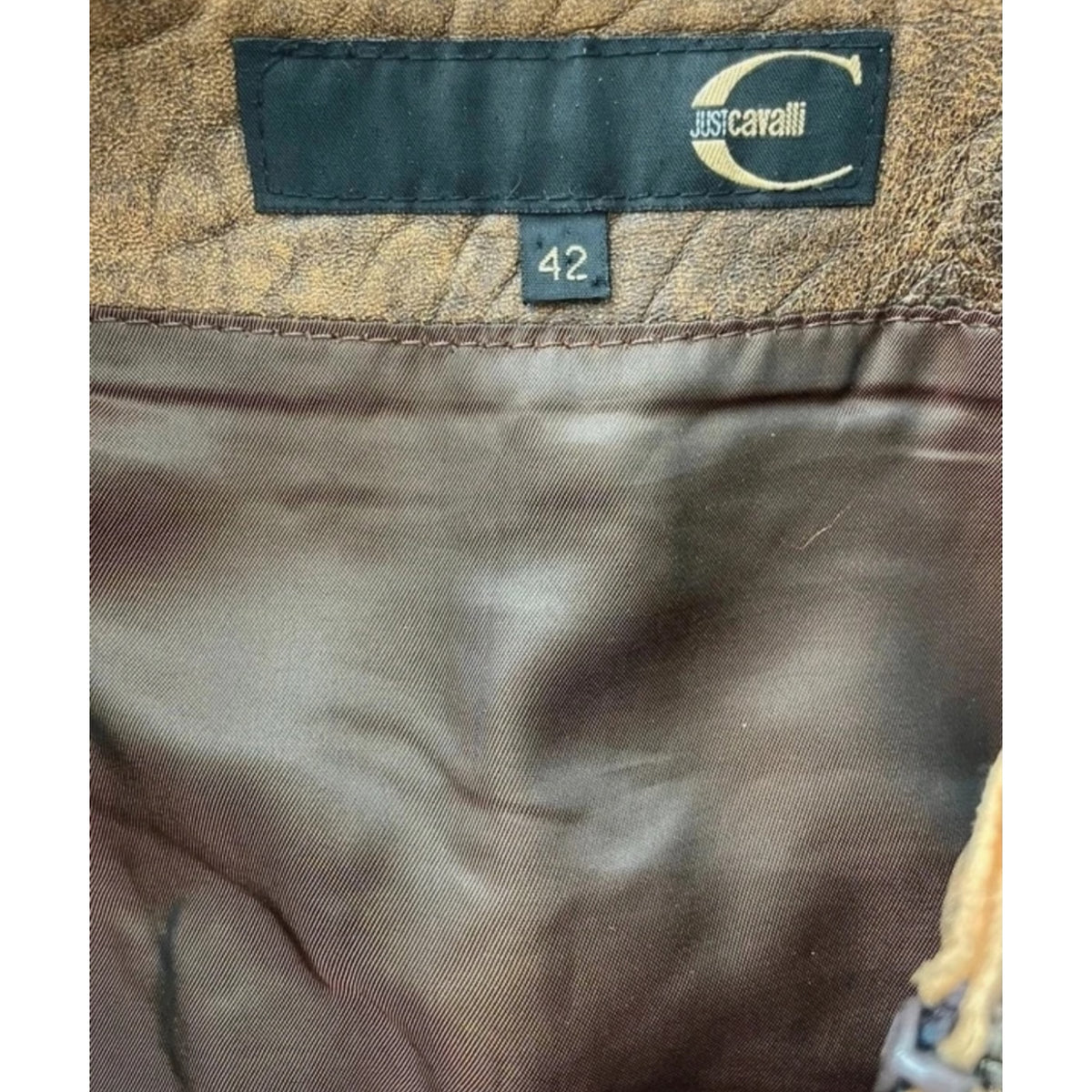 Vintage Cavalli AW05 asymmetrical brown leather skirt