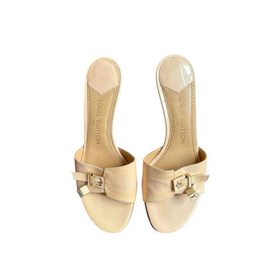 Vintage Louis Vuitton pink dice LV logo mule heels / 38