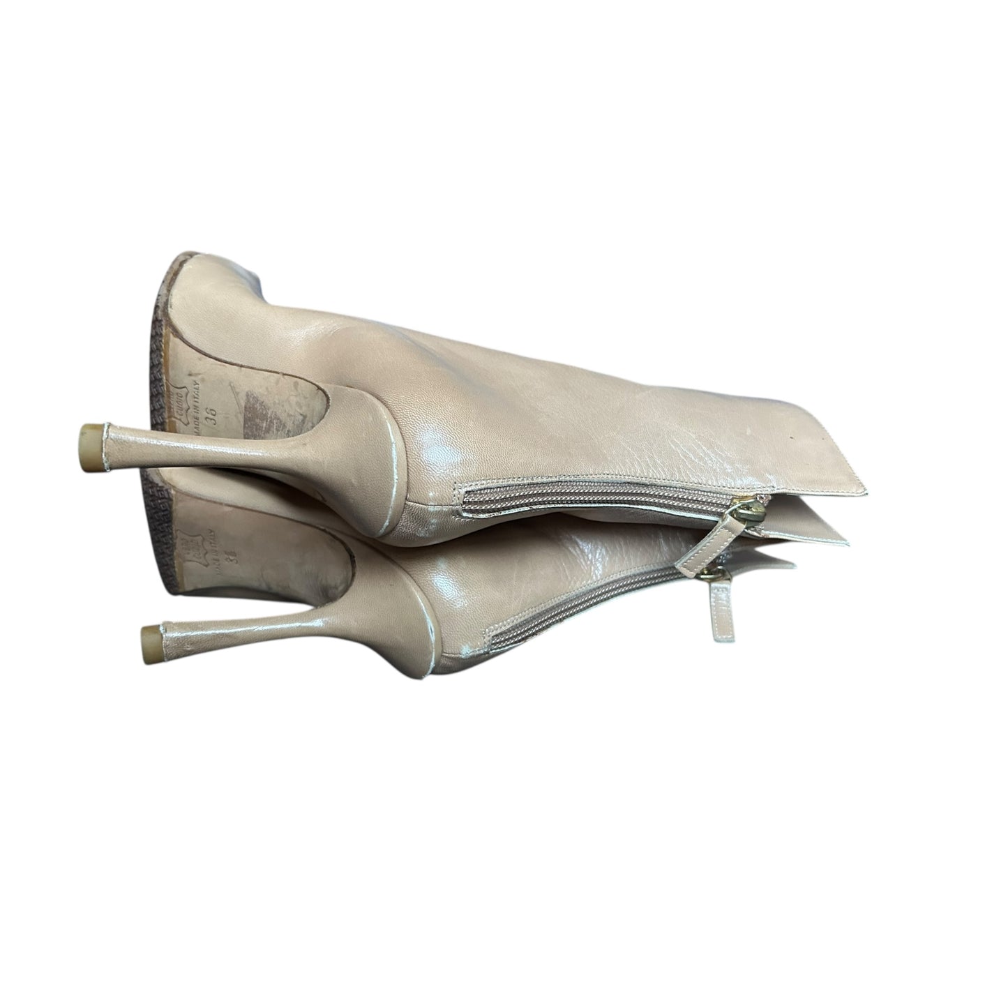 Vintage Jimmy Choo tan peony pointed toe boots / 36