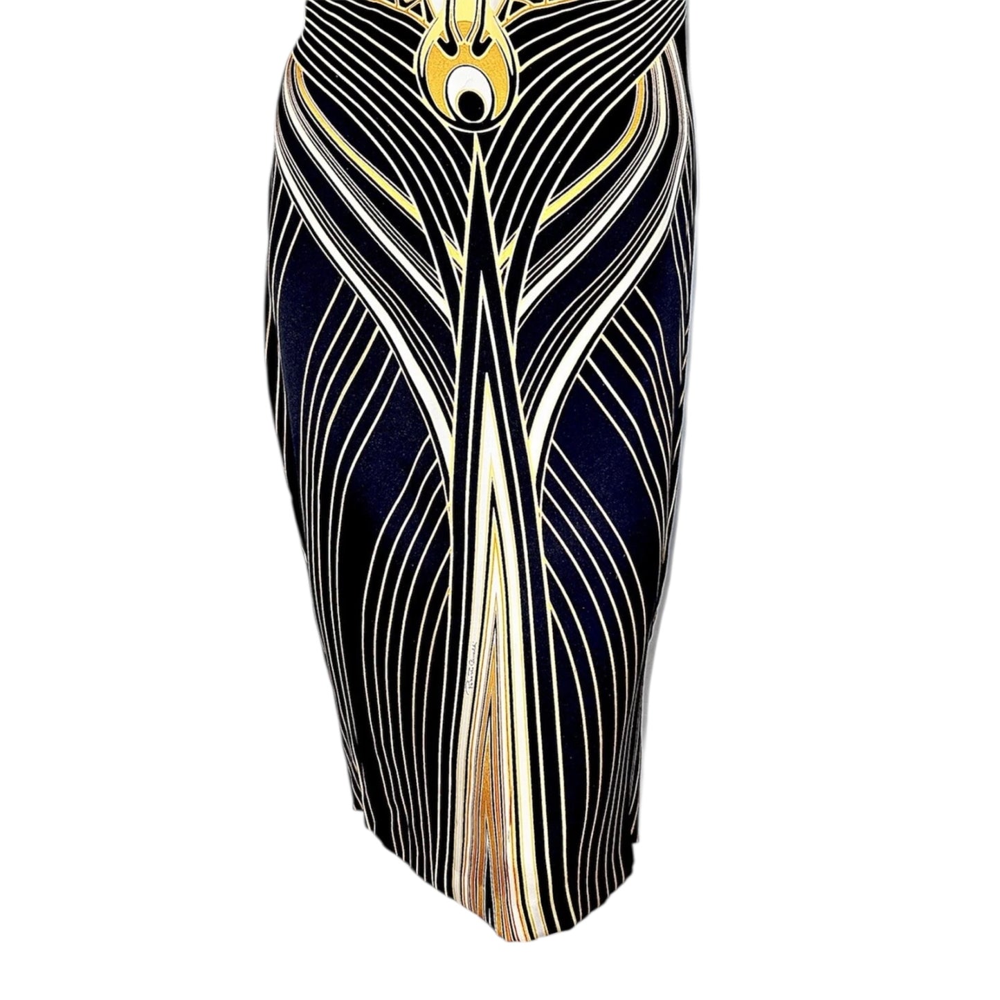 RENTAL ONLY Roberto Cavalli vintage SS2007 Egyptian midi black and gold halter silk dress