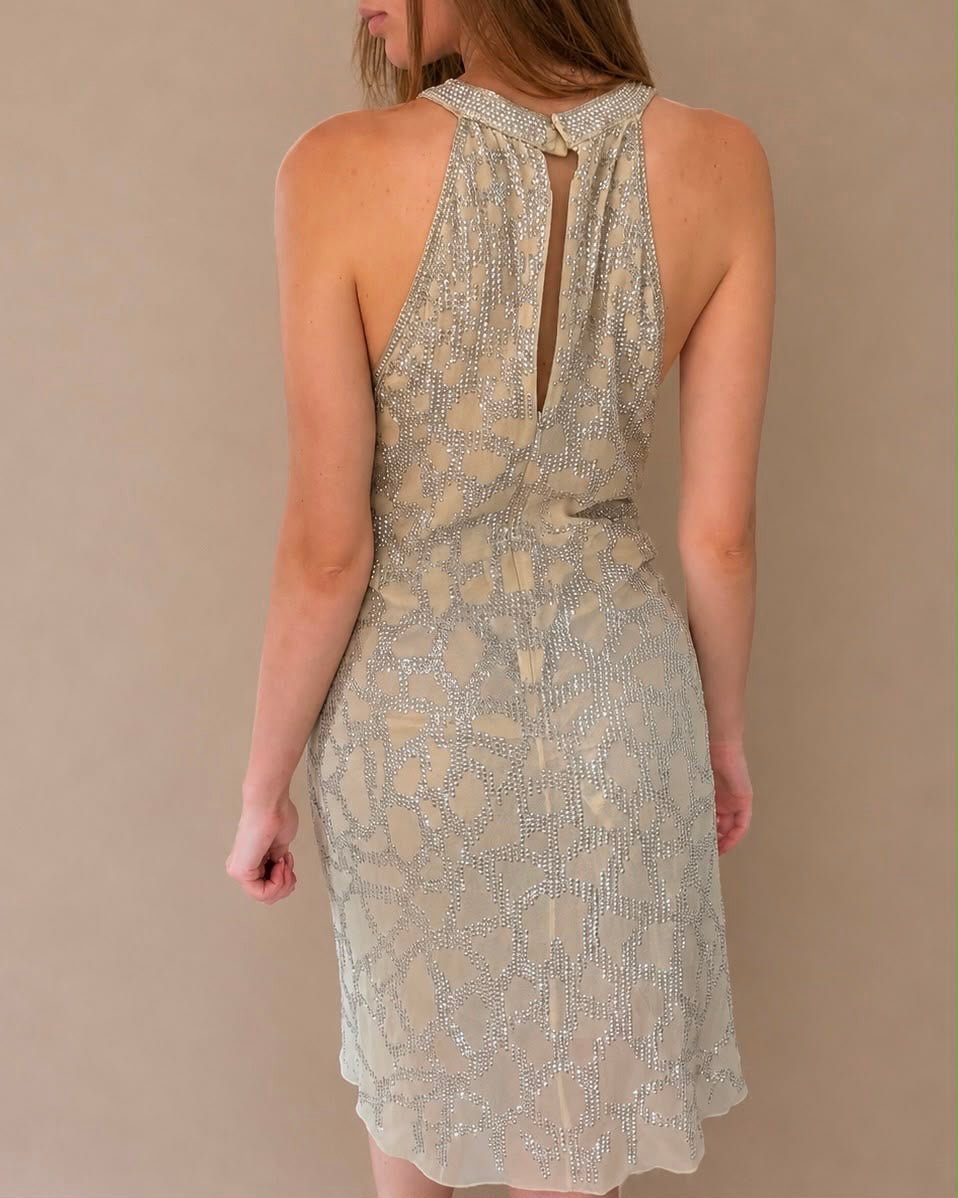 Vintage Roberto Cavalli SS 2006 Silk Plunging
Nekcline Keyhole
Embellished Dress
