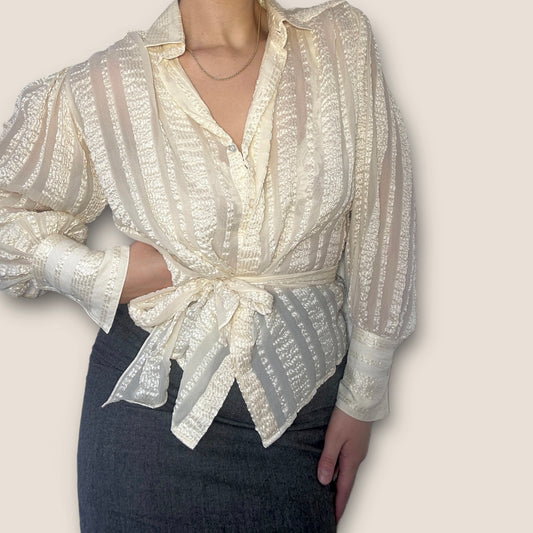 Vintage Escada 100% silk ruffled cream blouse /M
