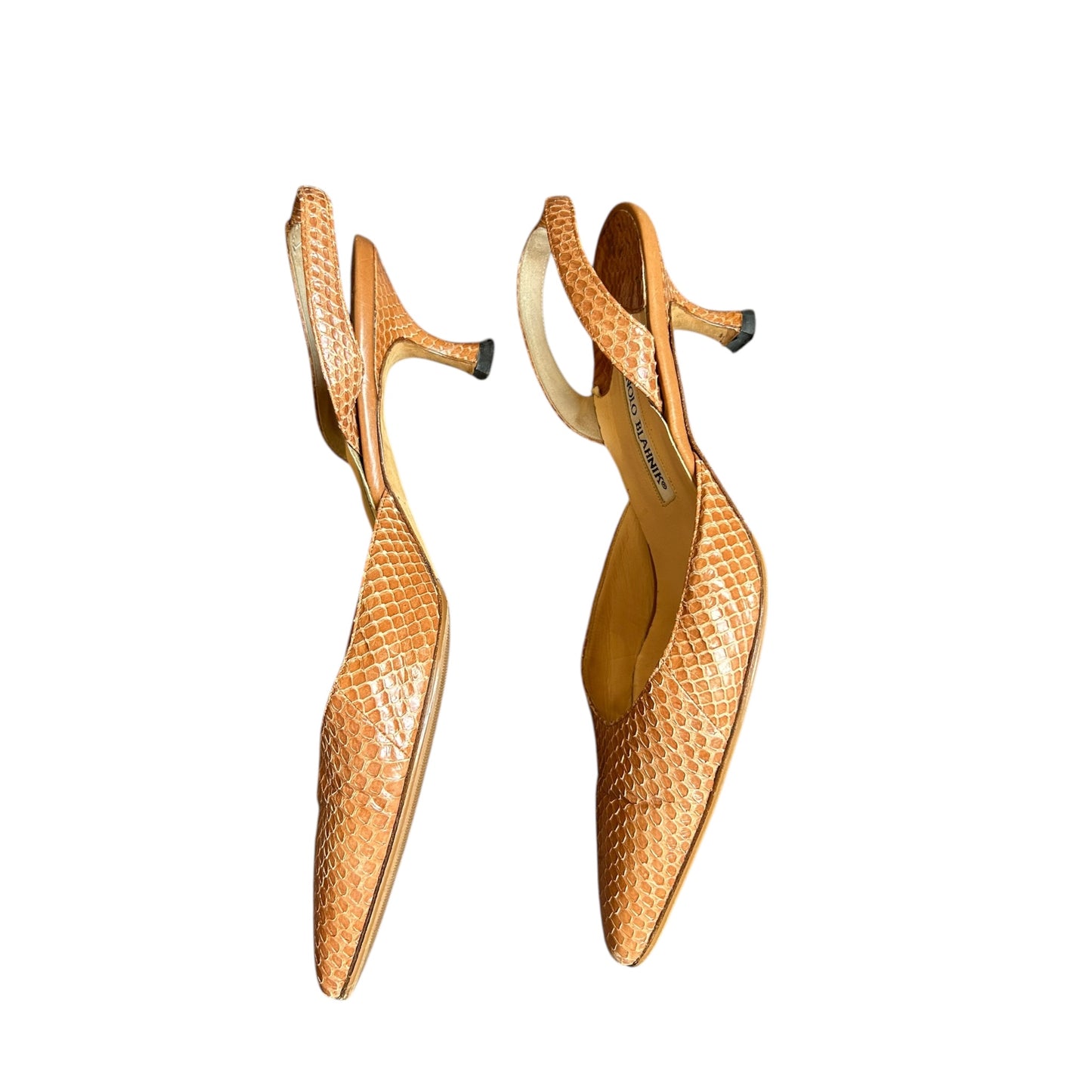 Vintage Manolo Blahnik python tan slingback heels / 39.5