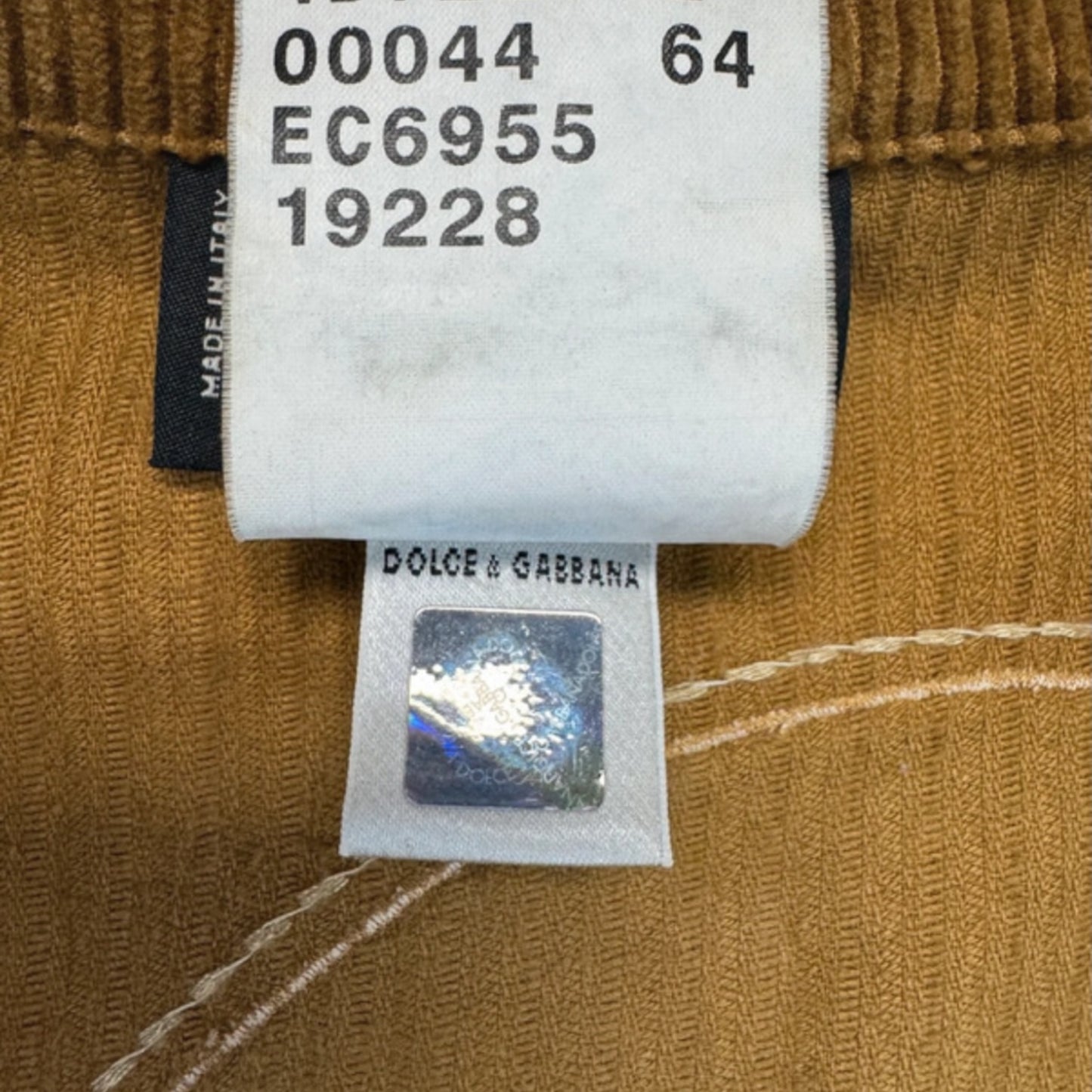 Vintage Dolce & Gabbana FW02 brown corduroy jacket with distinct white contrast stitching details