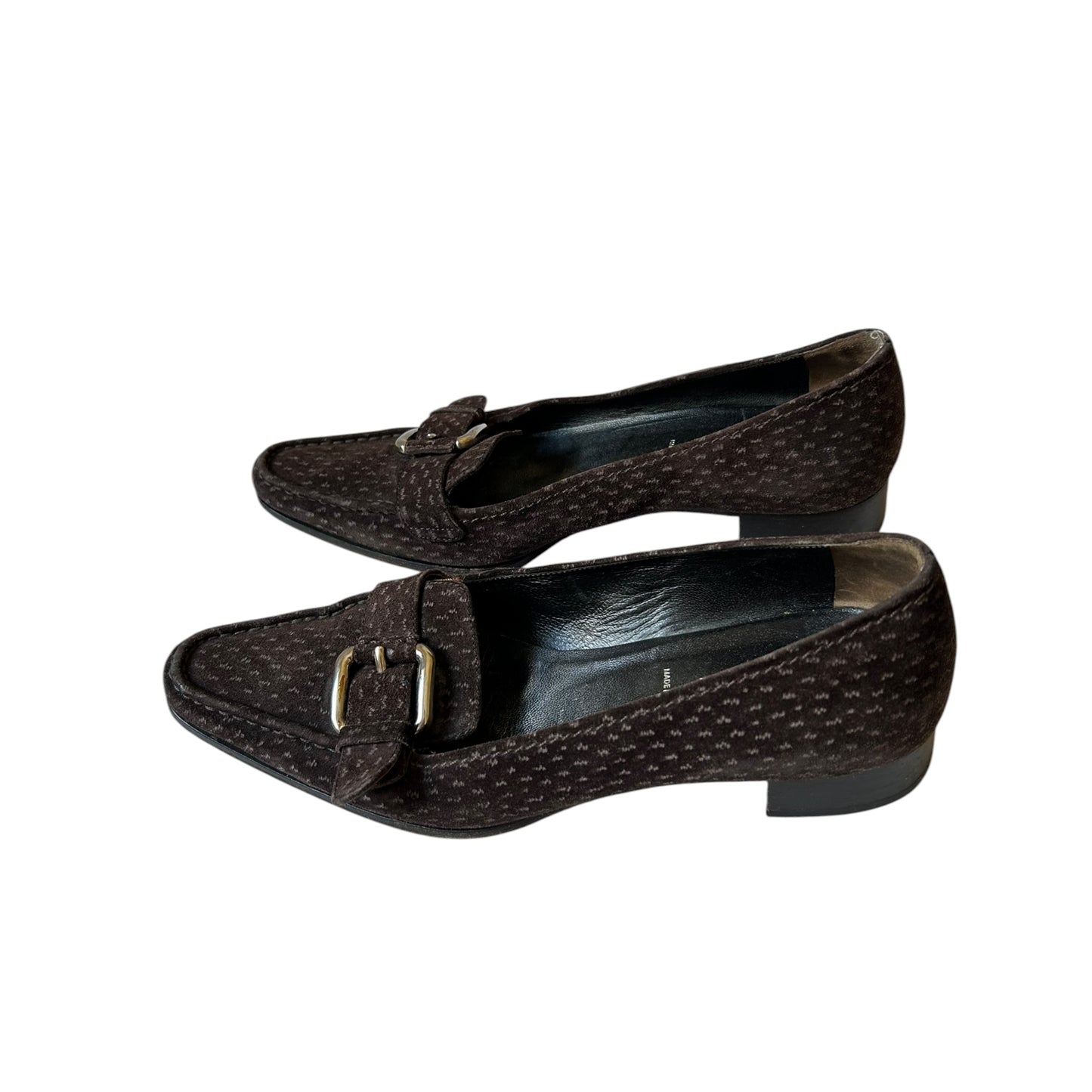 Vintage Prada suede brown ostrich buckle loafer flats / 37.5