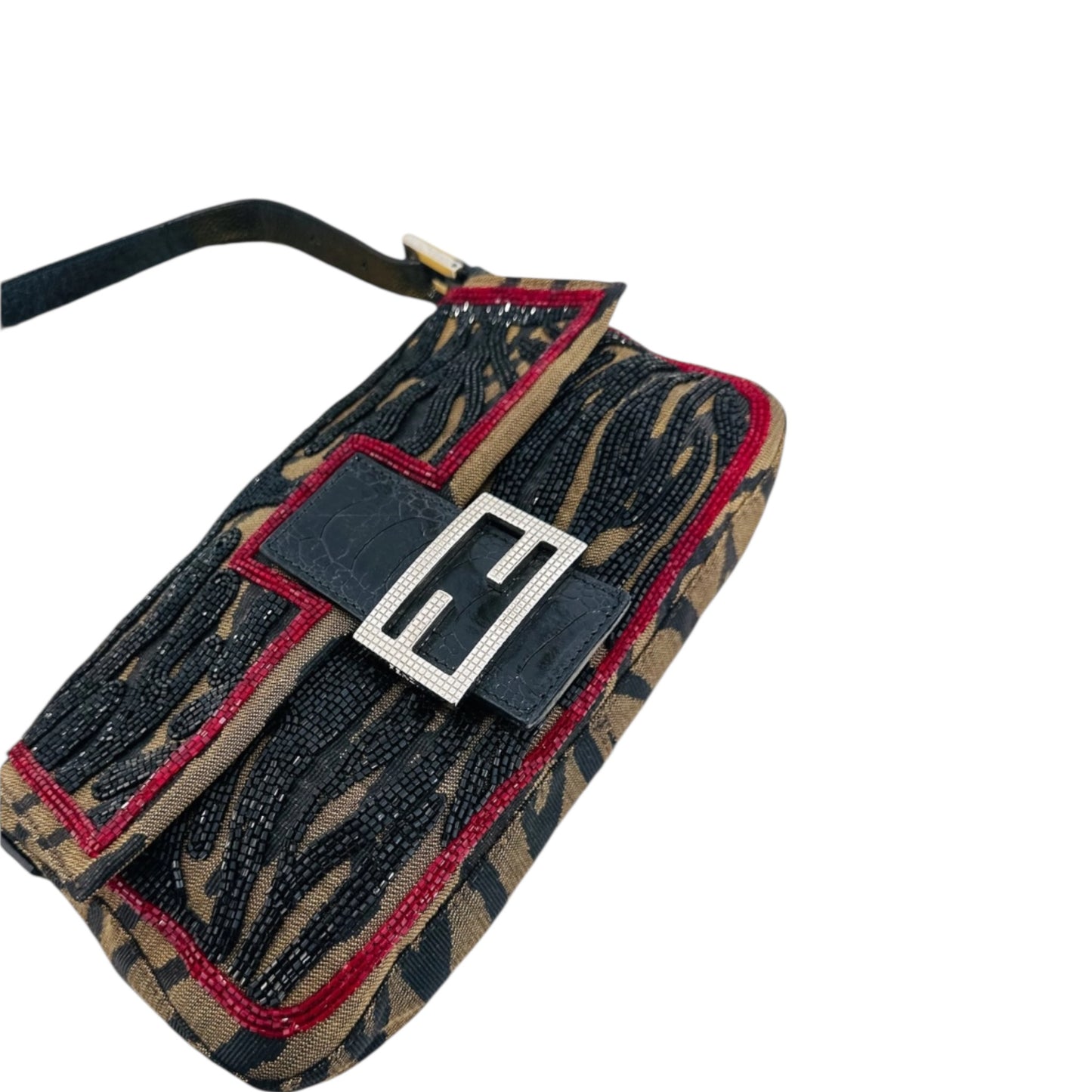 Fendi Baguette Beaded Zebra Pattern Bag – Vintage Embellished FF Logo Shoulder Bag
