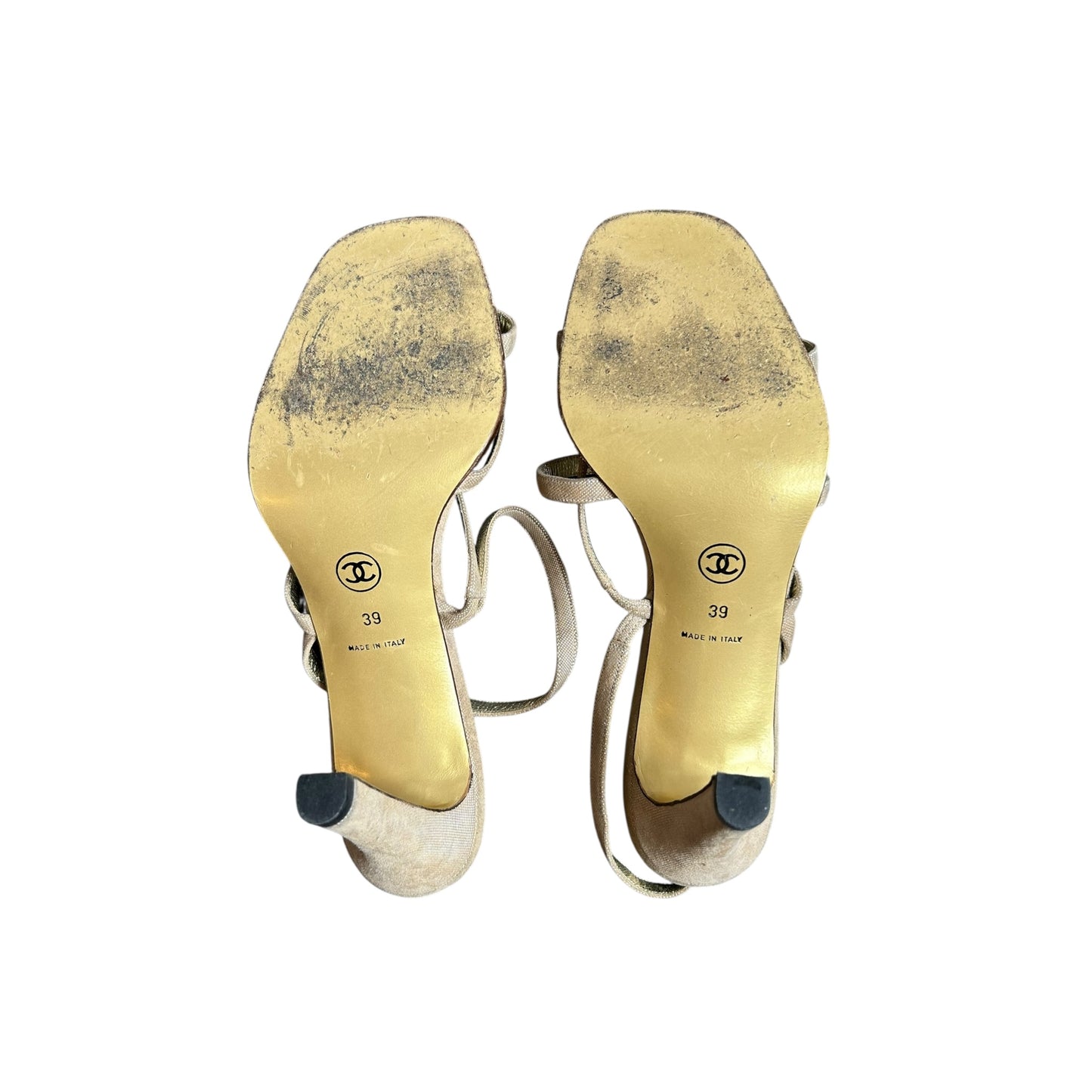Vintage Chanel magnolia details strap pink glittery sandals / 39