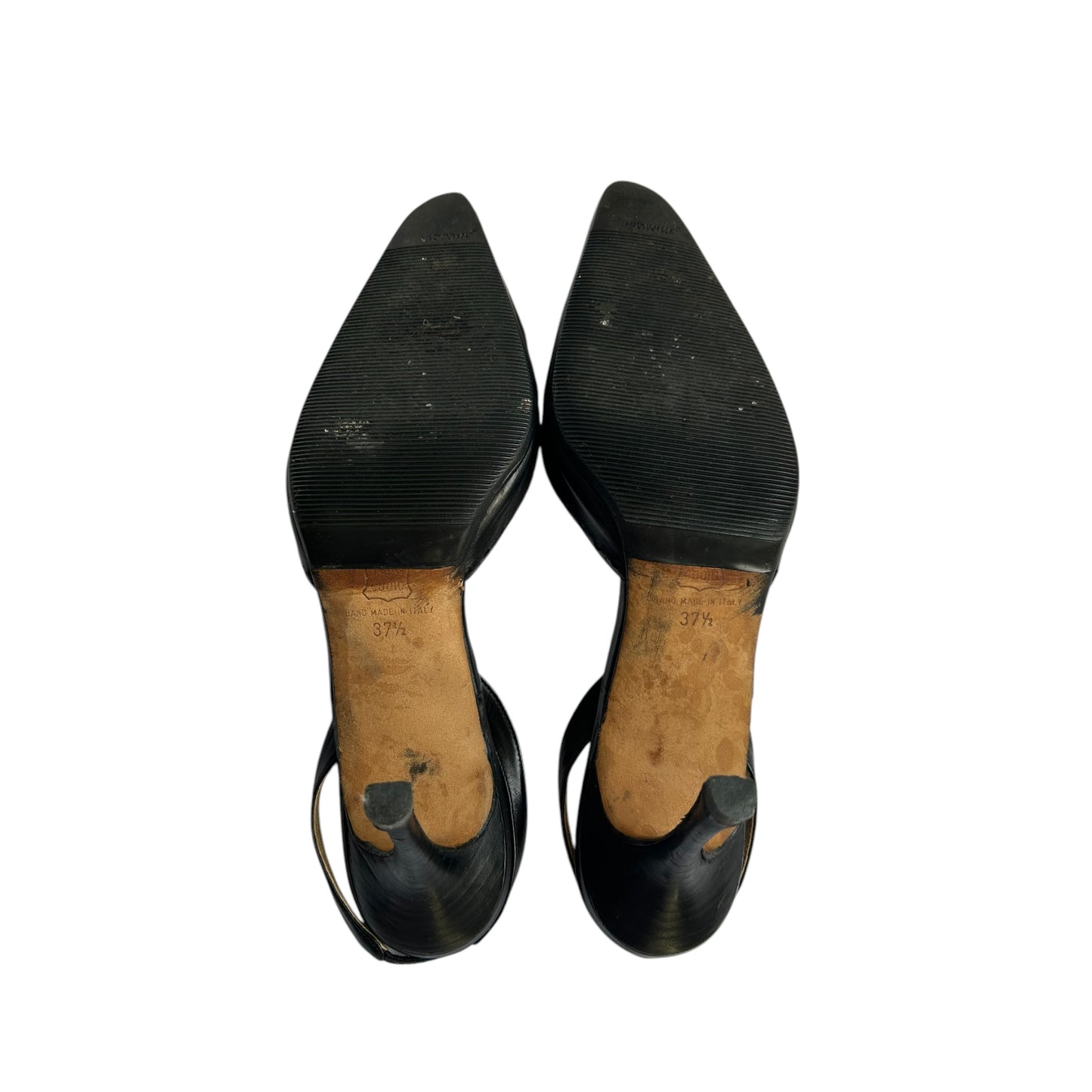Vintage Manolo Blahnik black leather sling back heels / 37.5
