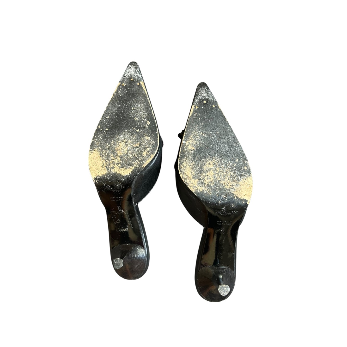 Vintage Yves Saint Laurent black leather tassel mule heels / 37.5