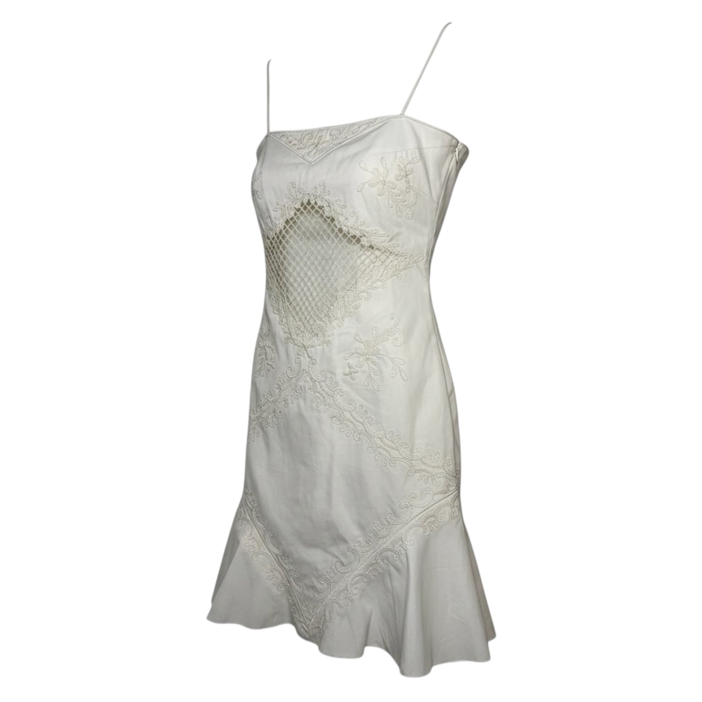RENTAL ONLY Vintage Valentino SS07 Runway Silk Embellished White Mini Dress with Lattice Cutout