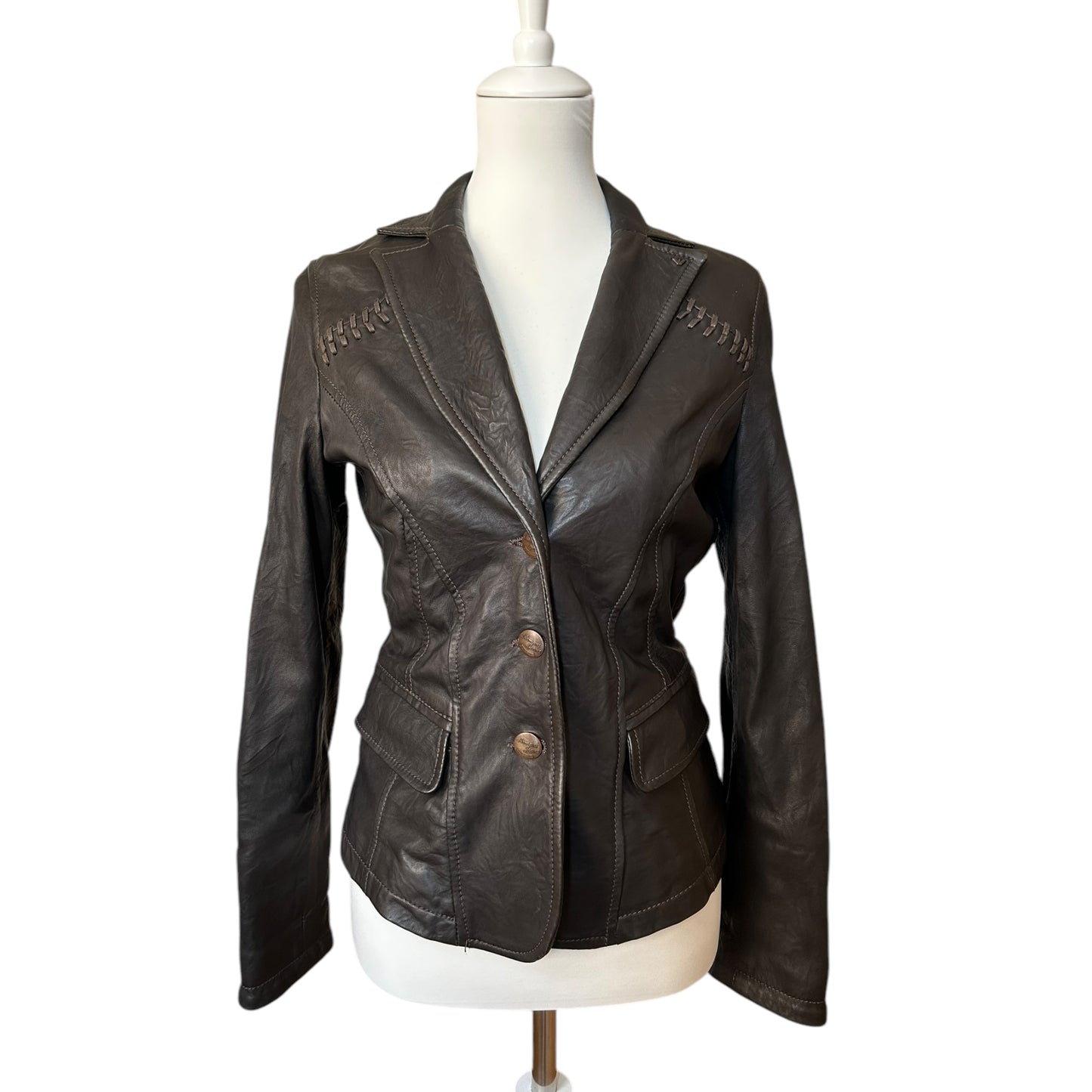 Vintage Armani brown leather blazer jacket / IT40 / S