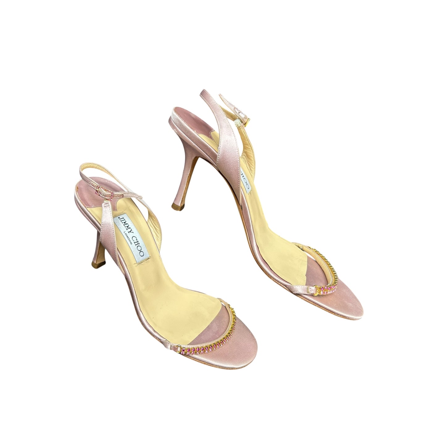 Vintage Jimmy Choo pink satin crystal sling back heels / 40