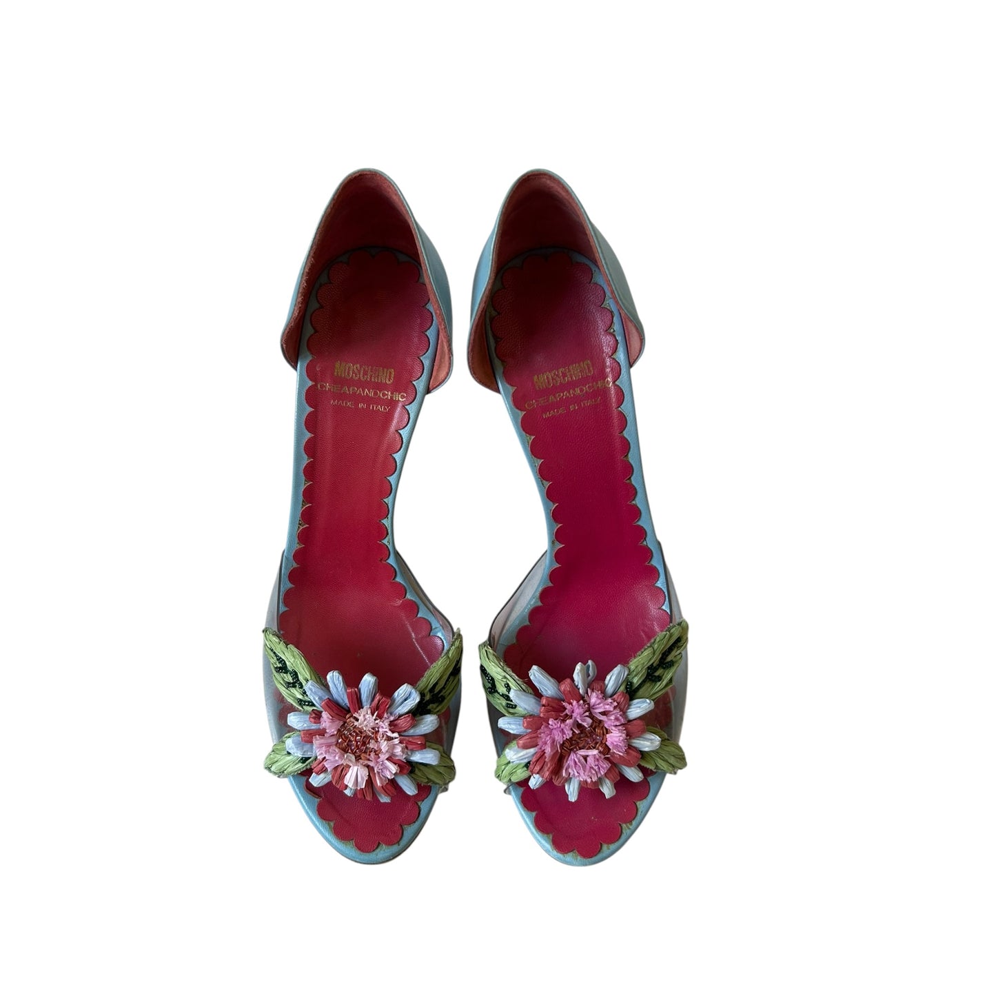 Vintage Moschino floral blue leather pump heels /38.5