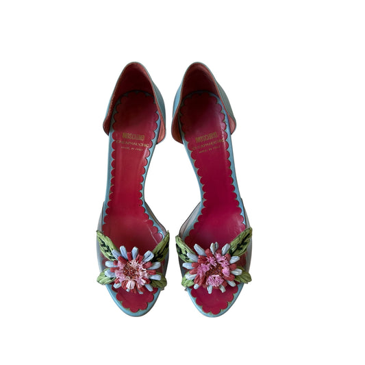 Vintage Moschino floral blue leather pump heels /38.5