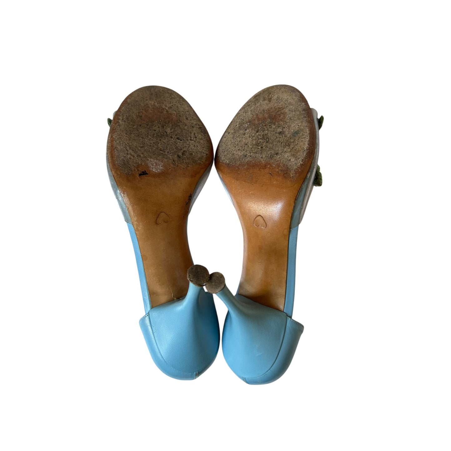Vintage Moschino floral blue leather pump heels /38.5